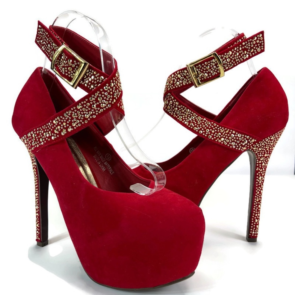 Liliana Crystal Ankle Wraps Cross Platform Shoes Size 10
